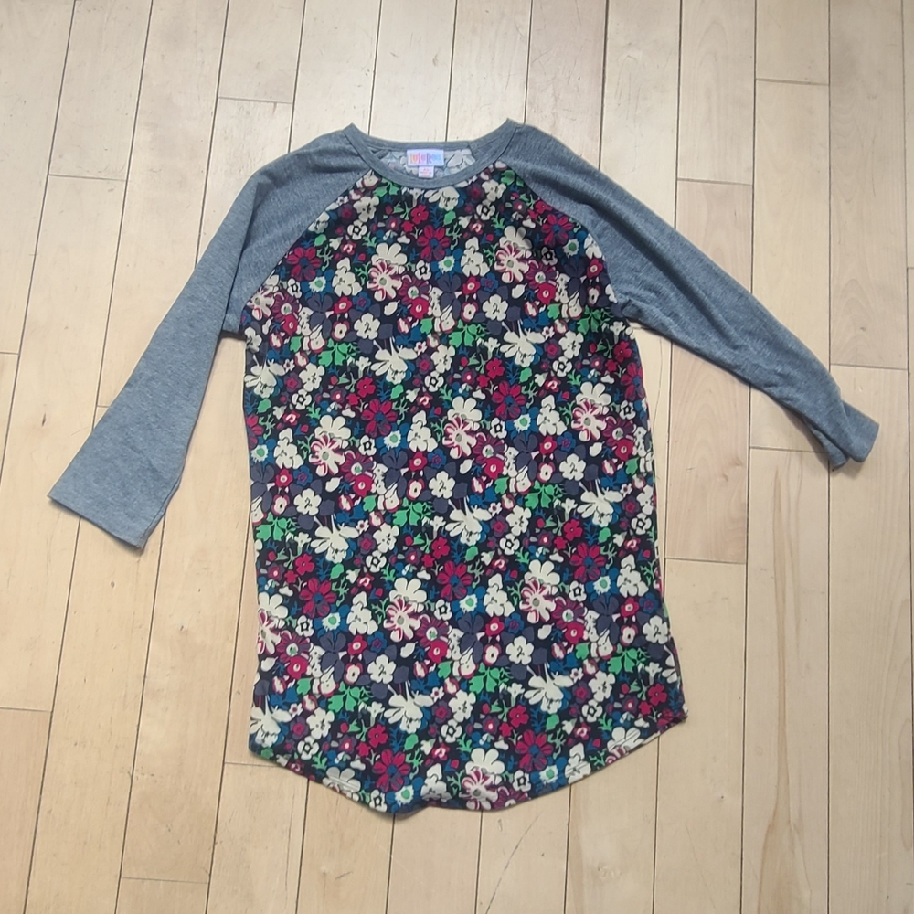 LuLaRoe Floral Long Sleeve Top with Gray Sleeves